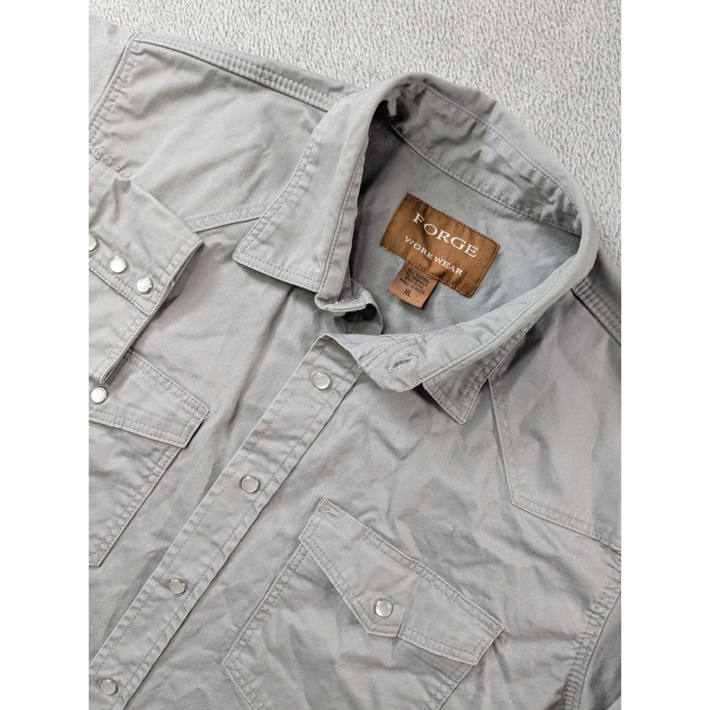 Forge Workwear Mens Gray Western Pearl Snap Long Sleeve Shirt XL Stretch Cotton